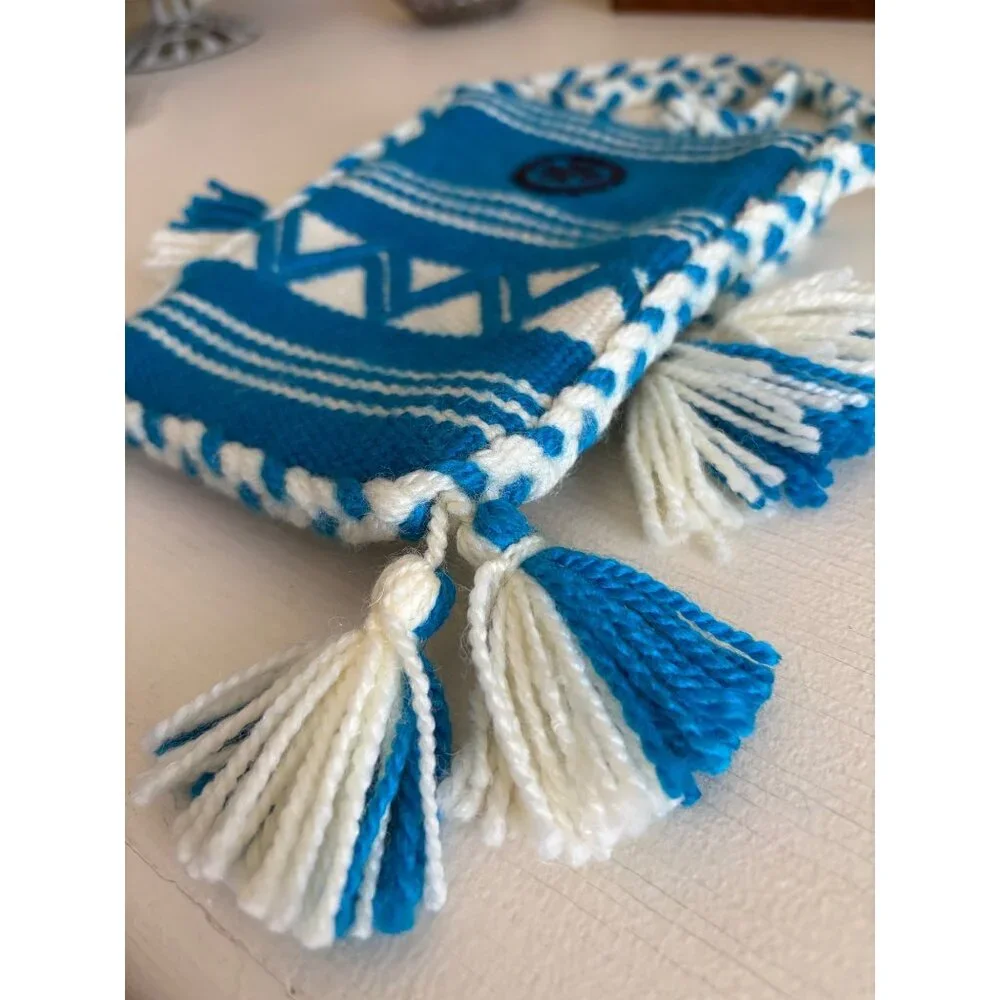 Tory Burch Woven Crossbody Phone Carrier Bag Blue & White - Picture 10 of 14